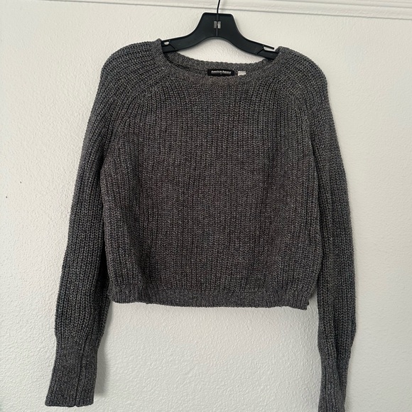 American Apparel Cable Knit Dark Grey Sweater Crew Neck - Picture 3 of 4